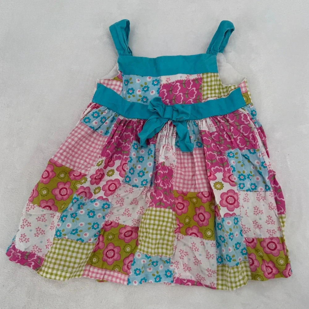 Kalula Kids Youngland Baby Girl Patchwork Floral Gingham Dress Size 12M Cotton